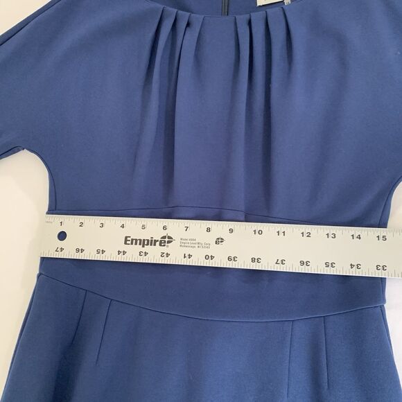 Trina Turk Dress 10 Blue Sheath 3/4 Sleeve Career Office Elegant Quiet Luxury - Picture 8 of 12